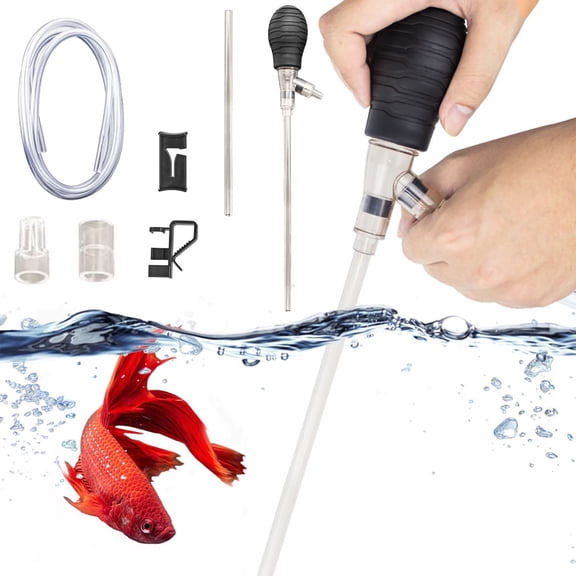 Aquarium Vacuum Gravel Cleaner, Aquarium Cleaning kit, Manual 80GPH Aquarium Gravel Cleaner Low Water Level Water Changer Fish Tank Cleaner with Pinch or Grip Run