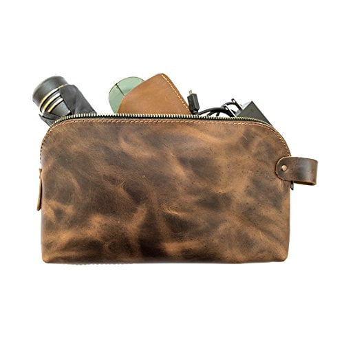 Large Rustic Leather All Purpose Dopp Kit Utility Bag (Cords, Chargers, Tools, School / Office Supplies) Handmade by Hide & Dr