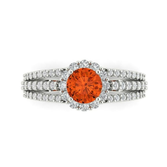 1.76ct Round Cut Red Crystal 14k White Gold Engraving Statement Bridal Wedding Halo Designer Ring Size 7.5