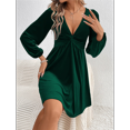thumbnail image 4 of Womens Ruched Formal Bodycon Graduation Dresses Elegant Cocktail Party Wedding Midi Dress Dark Green M, 4 of 10