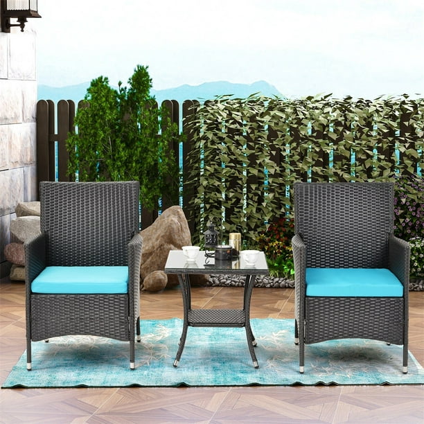 Virubi 3 Piece Outdoor Patio Furniture Sets Rattan Chair Wicker Set With Two Single Sofa Removable Cushions Tempered Glass Table Shelf For Lawn Garden Backyard Conversation Com Rattan Chair Wicker Set, Two Person Patio Set