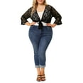 thumbnail image 2 of MODA NOVA Juniors Plus Size Bolero Tie Front Hollow Out Lace Crop Shrug Black 1X, 2 of 6