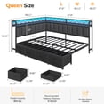 thumbnail image 2 of Corner Bed Frame Queen Size with 6 Storage Drawers, Charging Station & RGB Led Lights, Metal Daybed with Upholstered Guardrail and Storage Shelves, Queen Platform Bed Frame for Teens/Adult, Black, 2 of 9