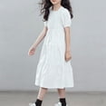 thumbnail image 5 of Miluxas Girls Boho Square Neck Puff Sleeve Smocked Tiered Casual A Line Short Mini Dress White 15-16 Years, 5 of 6