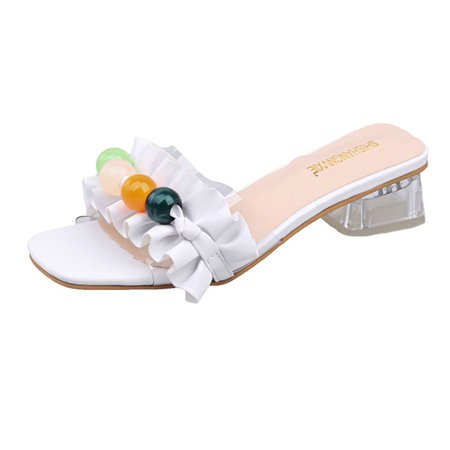 

High Heels for Women Ladies Shoes Fashion Beaded Slip On Transparent Chunky Heel High Heel Sandals High Heels Pu White 40