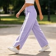 thumbnail image 4 of hotojiny Wide Leg Pants for Women Fashion High Waist Side Striped Baggy Sweat Pants Drawstring Athletic Casual Pants(Purple,Small), 4 of 6