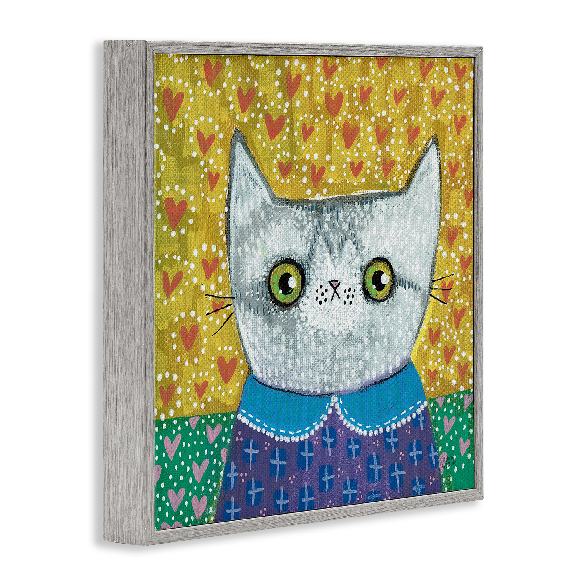 Stupell Industries Kitten with Fun Patterns Animals & Insects Painting Gray Framed Art Print Wall Art, 24 x 24