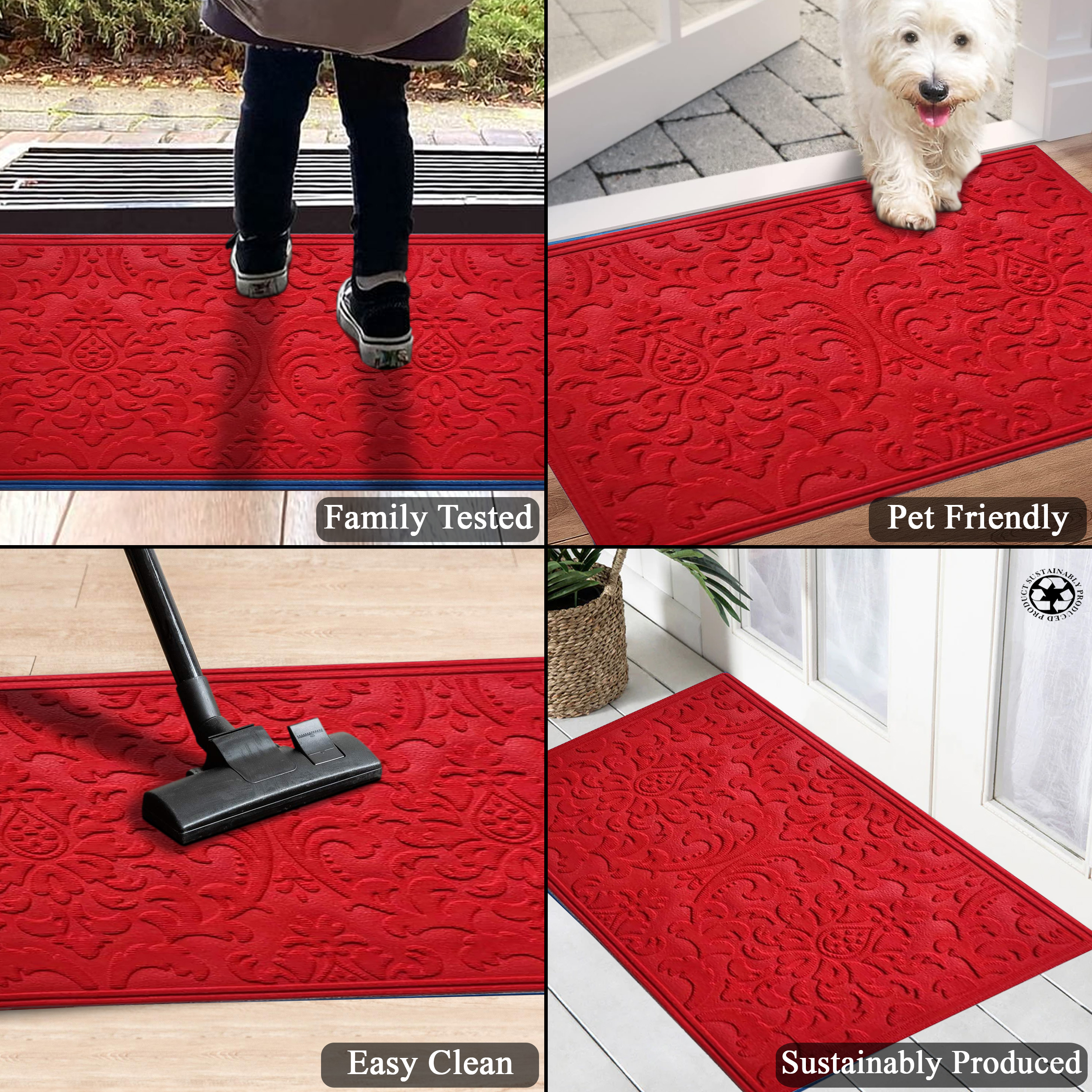 A1HC All Weather Dirt and Moisture Absorbing Polypropylene(PP) Door Mat with Tire Crumb Rubber Backing, Indoor Outdoor Use, Red, 24x36 Inch