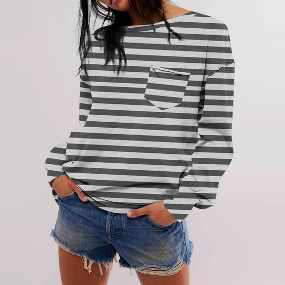 Fall Tops for Women 2024 Trendy Oversized Striped Sweatshirts Lightweight Long Sleeve Crewneck Pullover Y2K Tops