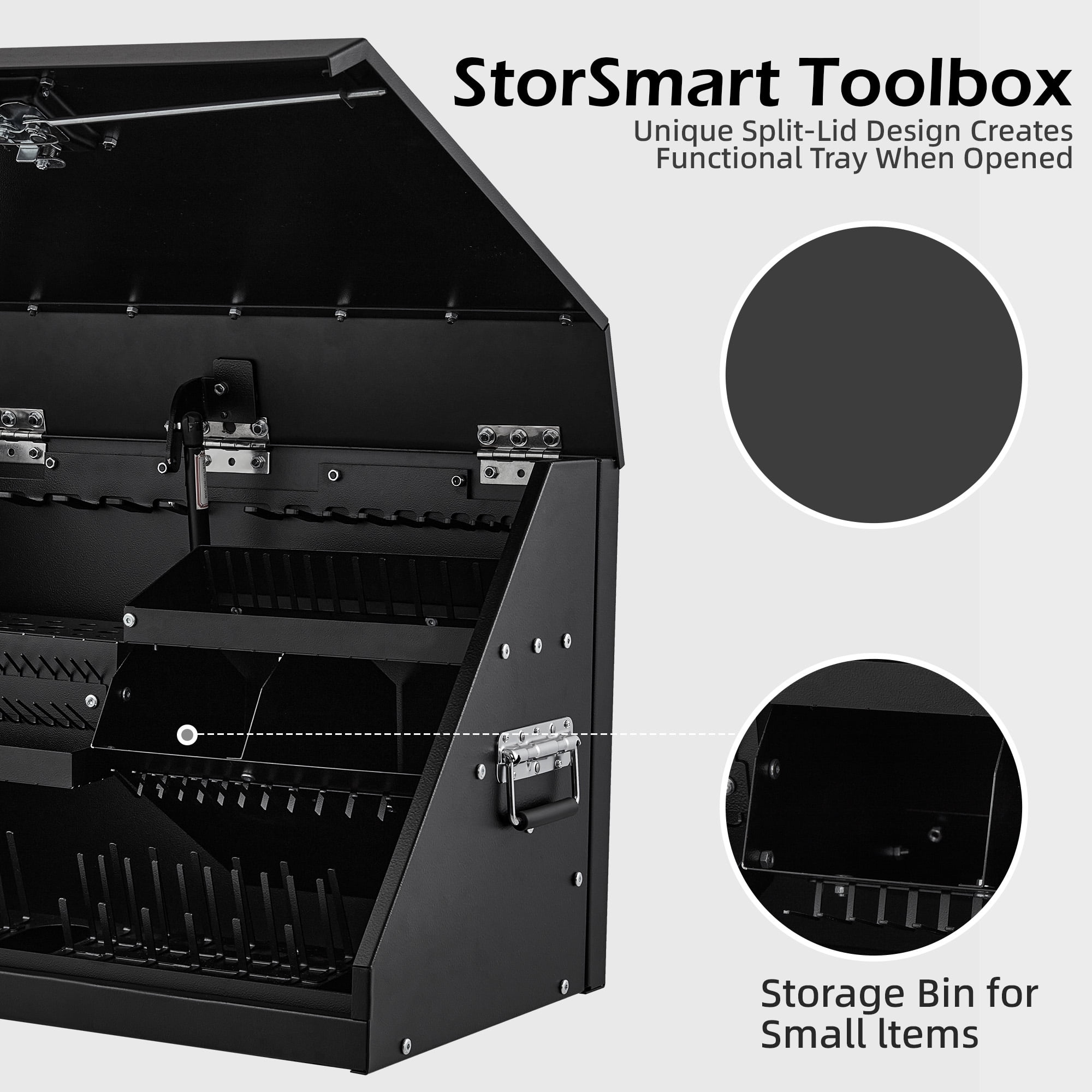HOMREST 26in Portable Triangle Toolbox, Heavy Duty Steel Tool Box,Truck Toolbox with Weather-Resistant Finish, Lockable Latches & Carry Handle for Garage and Workshop(BLACK)