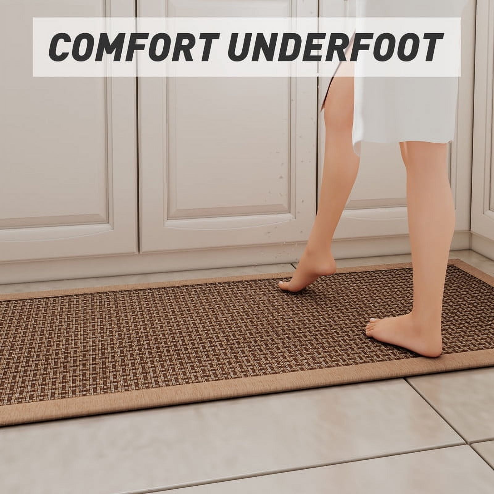 SIXHOME Kitchen Runner Rugs 20"x71" Long Non-Skid Kitchen Mat, Washable Hallway Rug for Kitchen, Absorbent Twill Kitchen Decor Mat Brown Beige