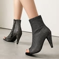 thumbnail image 4 of Women's Sparkly High Heels Dress Boots Fall Glitter Open Peep Toe Stiletto Heeled Ankle Booties Bride Wedding Shoes Grey Size 11, 4 of 9