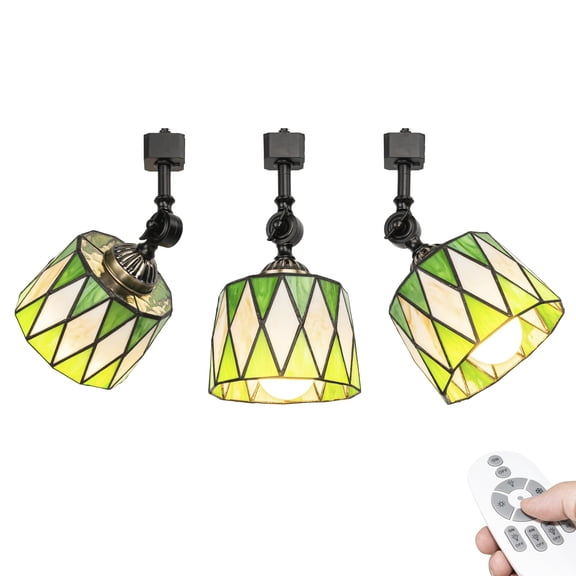 KAYYELAMP 3-Pack Dimmable Track Mount Ceiling Light H-Type Adjustable Angle Tiffany-Style Green Diamond Pattern E26 Track Head Lighting for Loft Wall Painting Hallway(No Bulb, Track)