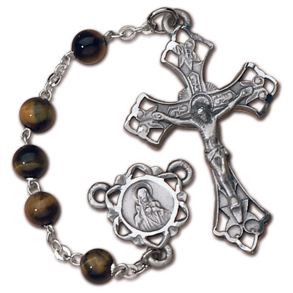 Women's Medium Tiger Eye Catholic Rosary Beads, Tiger Eye beads