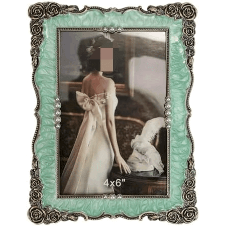 Vintage Picture Frames 4X6, Elegant Antique Metal Photo Frame with Intricate Rose Carvings and Purple Pearl for Wedding Photos Portraits Unique Gift,Wedding Valentine's/Mother's Day Gifts