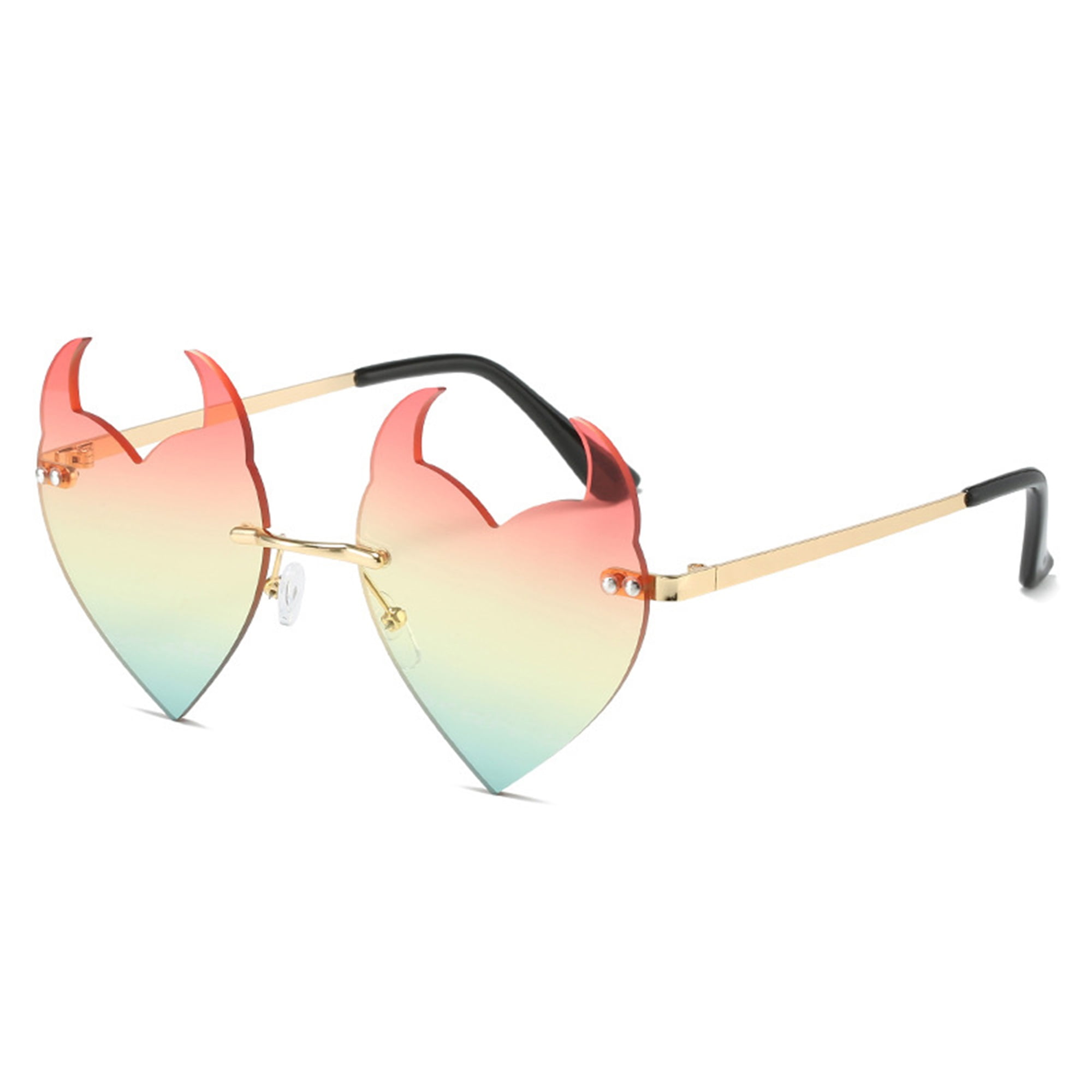 LIU·WEN Fire Heart Shaped Sunglasses for Women Men Vintage Rimless Flame  Love Sun Glasses Rave Party Halloween Glasses