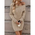 thumbnail image 2 of Women'S Cable Knit Sweater Dress Long Sleeve Knit Fall Winter Dresses Crewneck Mini Pencil Dresses Khaki M, 2 of 5