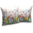 thumbnail image 2 of Summer Floral Throw Pillows Cover 18x18 Set of 2 Pink Tulip Flower Pillow Covers Lavender Dandelion Butterfly Decorative Pillow Case for Farmhouse Patio Sofa Couch, 2 of 6