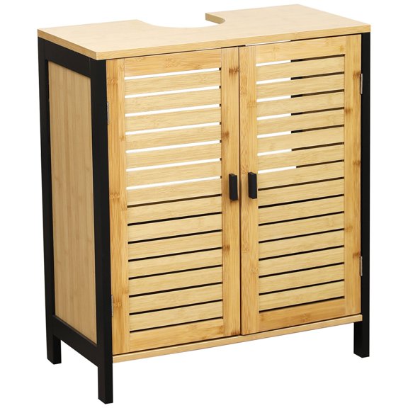 Non Pedestal Under Sink Storage Vanity Cabinet 2 Doors Cebu Bamboo Black Wood