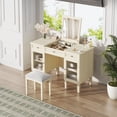 thumbnail image 3 of 2-in-1 Vanity Desk with Flip-Top Mirror, Dressing Table Set with Drawer & Cabinet, Multi-Functional Computer Writing Desk for Study, Dressing Room, Bedroom, Living Room, White Oak RR, 3 of 4