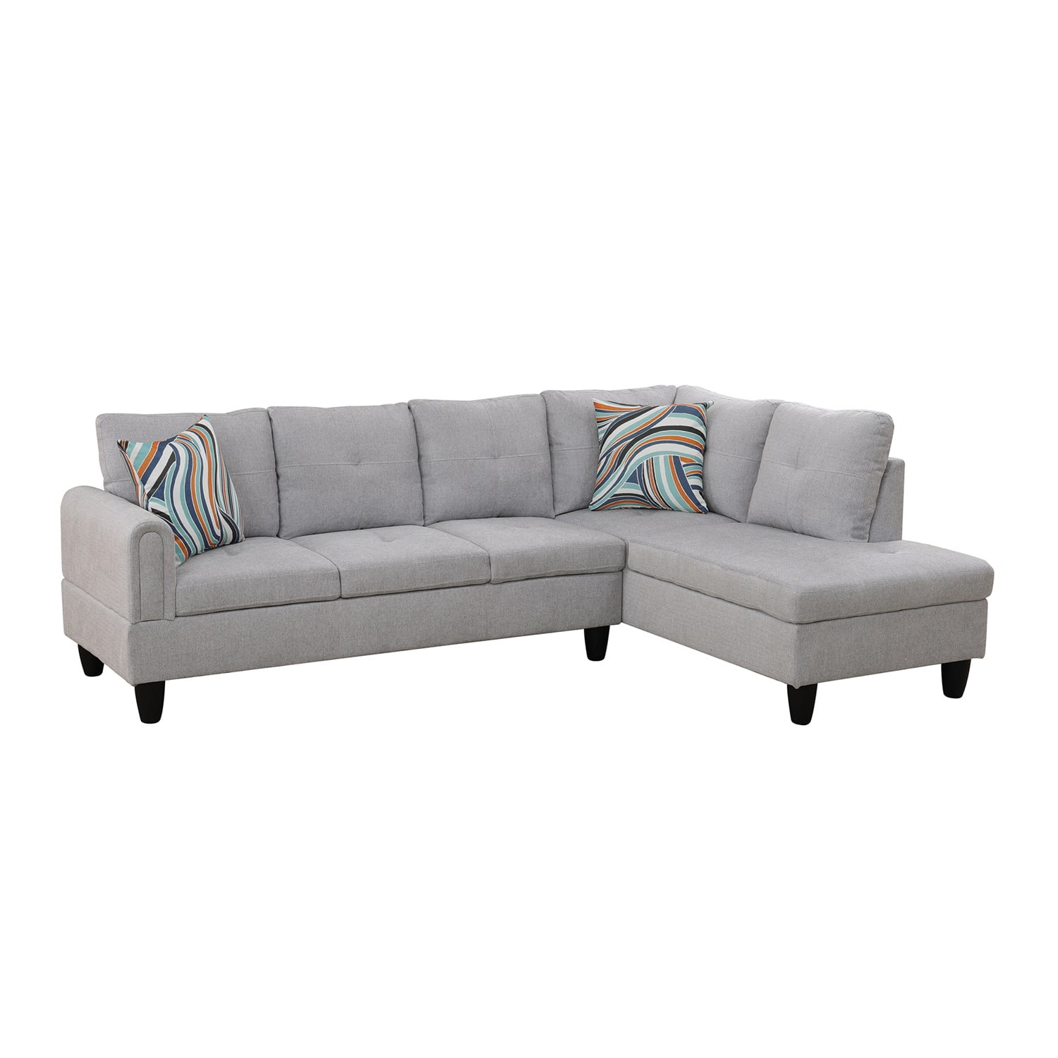 Hommoo Flannel 4-Seat Couch Sofa Set, L Shaped Couch Living Room Sofa Set, Sectional Sofa for Home, Apartment, Dorm, Grey(Without Ottoman)