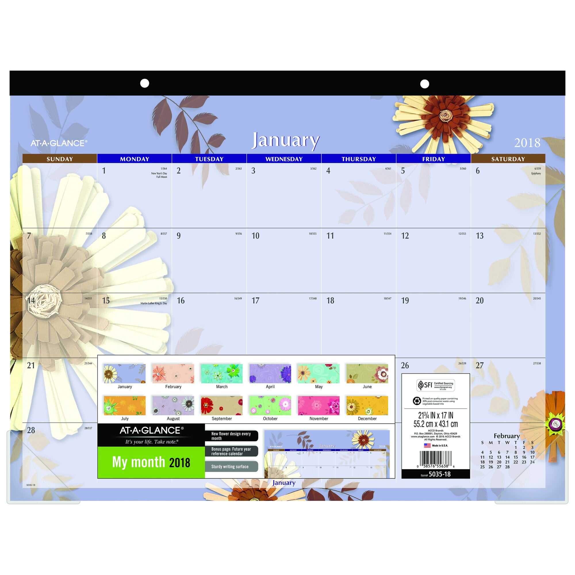AtAGlance Paper Flowers Desk Pad Calendars