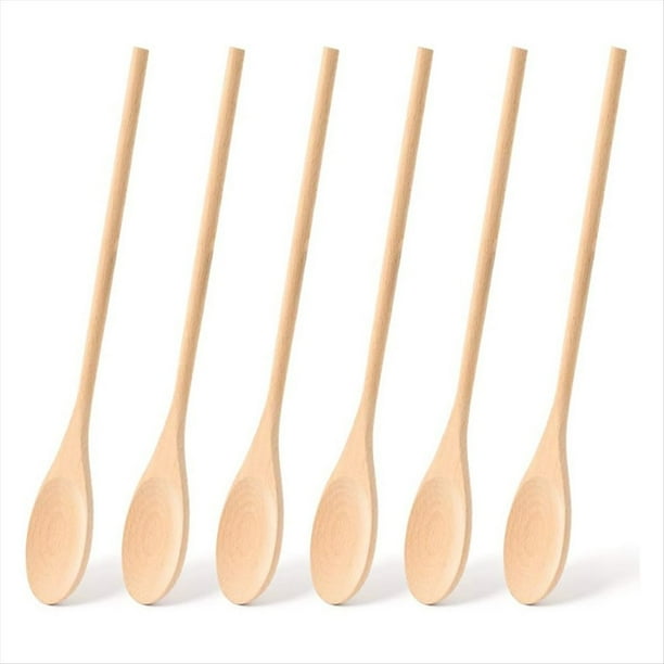 6 Cucharas de Madera para Cocinar, Cucharas de de 12 Pulgadas para Mezclar, Alimentos, Utensilios de Cocina de Madera Grandes