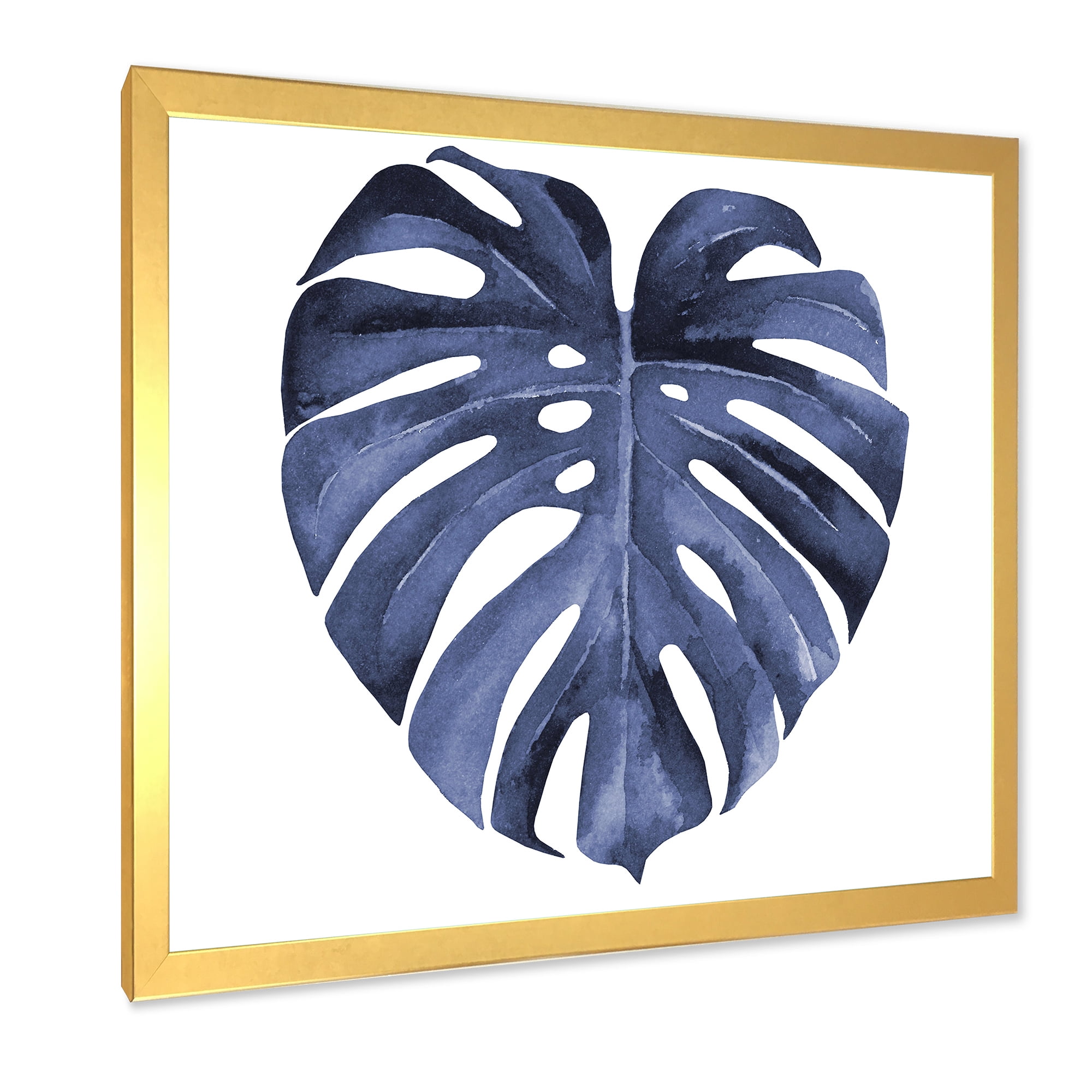 Designart 'Blue Watercolour Tropical Leaves III' Traditional Framed Art Print