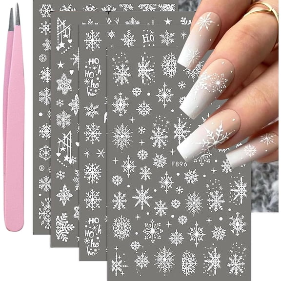 Christmas Nail Art Stickers Decals White 3D Self Adhesive Snow Nail Supplies 3D Nails Design for Women Nails Decoration