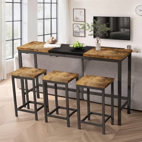 Mesa de comedor de cocina de diseño moderno, mesa de pub, mesa de comedor larga con 3 taburetes, diseño de taburete colgante conveniente