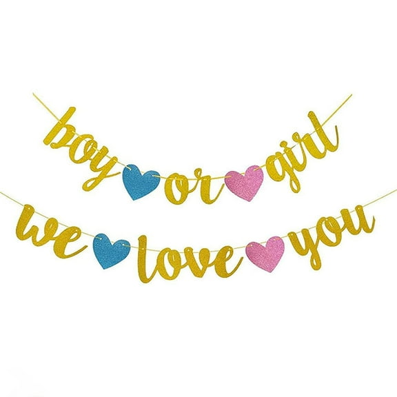 Baby Shower Banner Set,Boy or Girl We Love You Gender Reveal Bunting Flag Baby Gender Show Party Favors Decorations Pregnancy Announcement