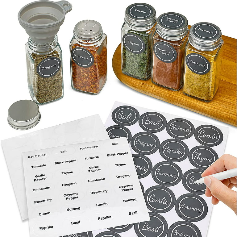 24 Pcs Glass Spice Jars with Labels, 8 oz Spice Jars with Bamboo Lids,  Empty Spice Bottles with Shaker Lids, Spice Containers with 366 White Spice  Labels, Chalk Marker, Funnel Set