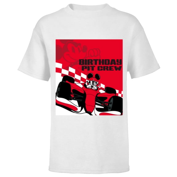 Disney Racing Birthday Pit Crew Mickey Mouse Race Car Party - Short Sleeve T-Shirt for Kids - Customized-White