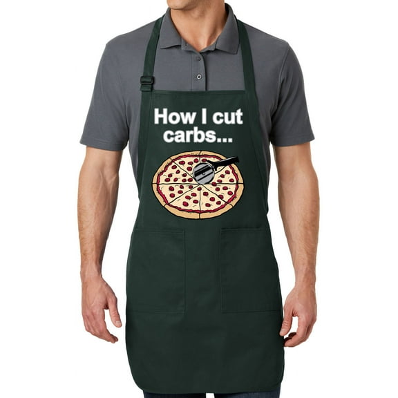Men's Cut Carbs Funny Full-Length Apron with Pockets - Hunter Green
