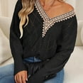 thumbnail image 7 of ZyeKqe Womens Long Sleeve Sweaters Fall Trendy Lace V Neck Knit Drop Shoulder Pullover Sweater Tops, 7 of 7