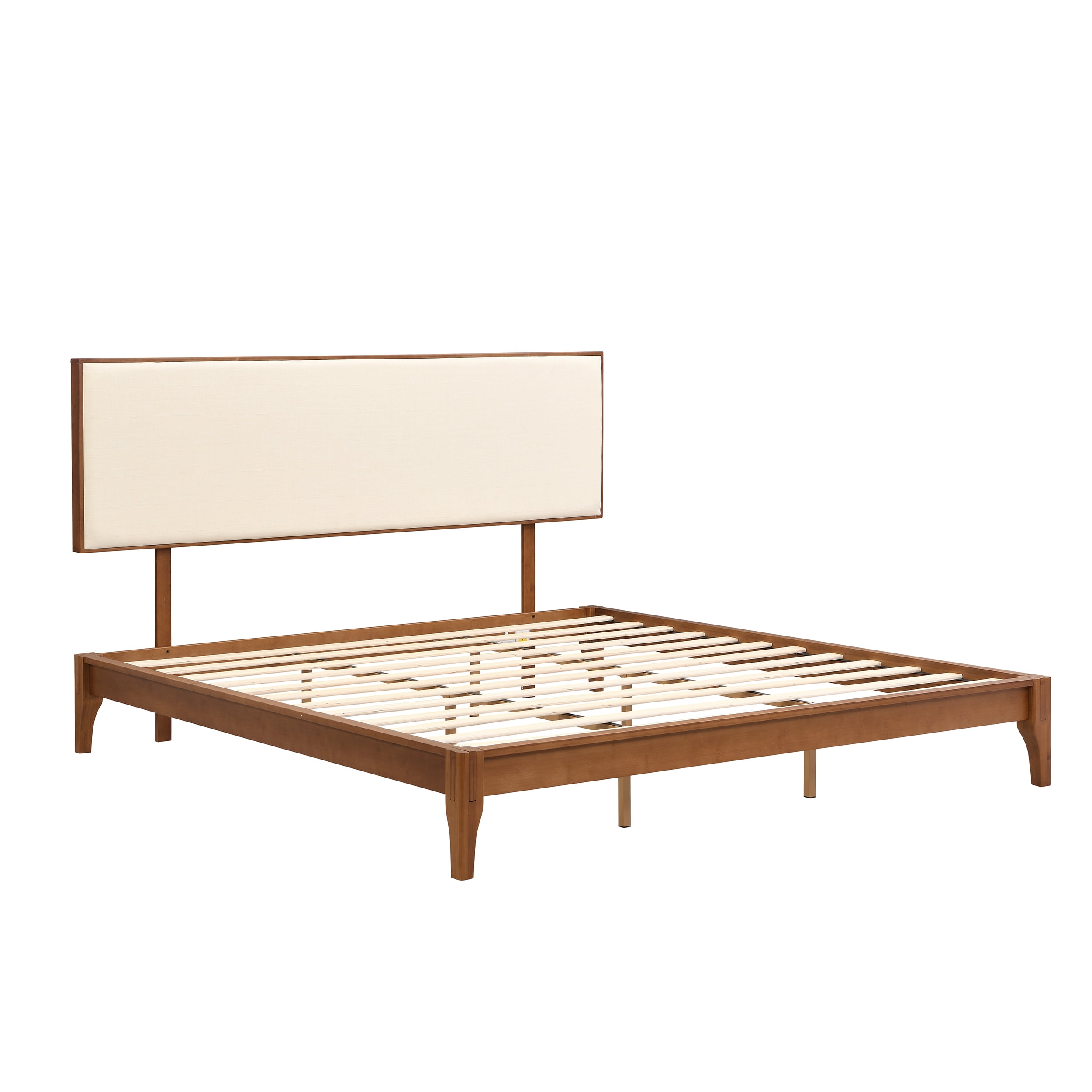 MODERNLUXE King Size Dry Bamboo Platform Bed, 12" H Bed Frame with Upholstered Adjustable Headboard and Wood Slat Support,Easy Assembly, Brown