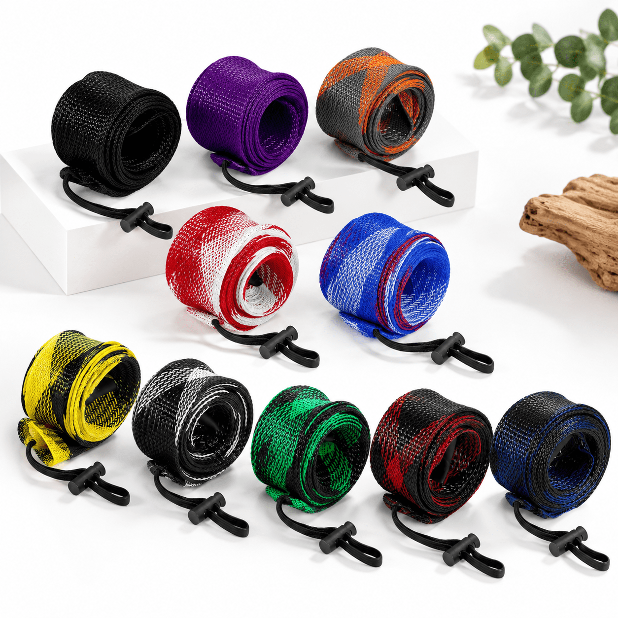 10-Pack Fishing Rod Sleeves Fits 6.5-7.5 ft Casting Rods 10 Color Options