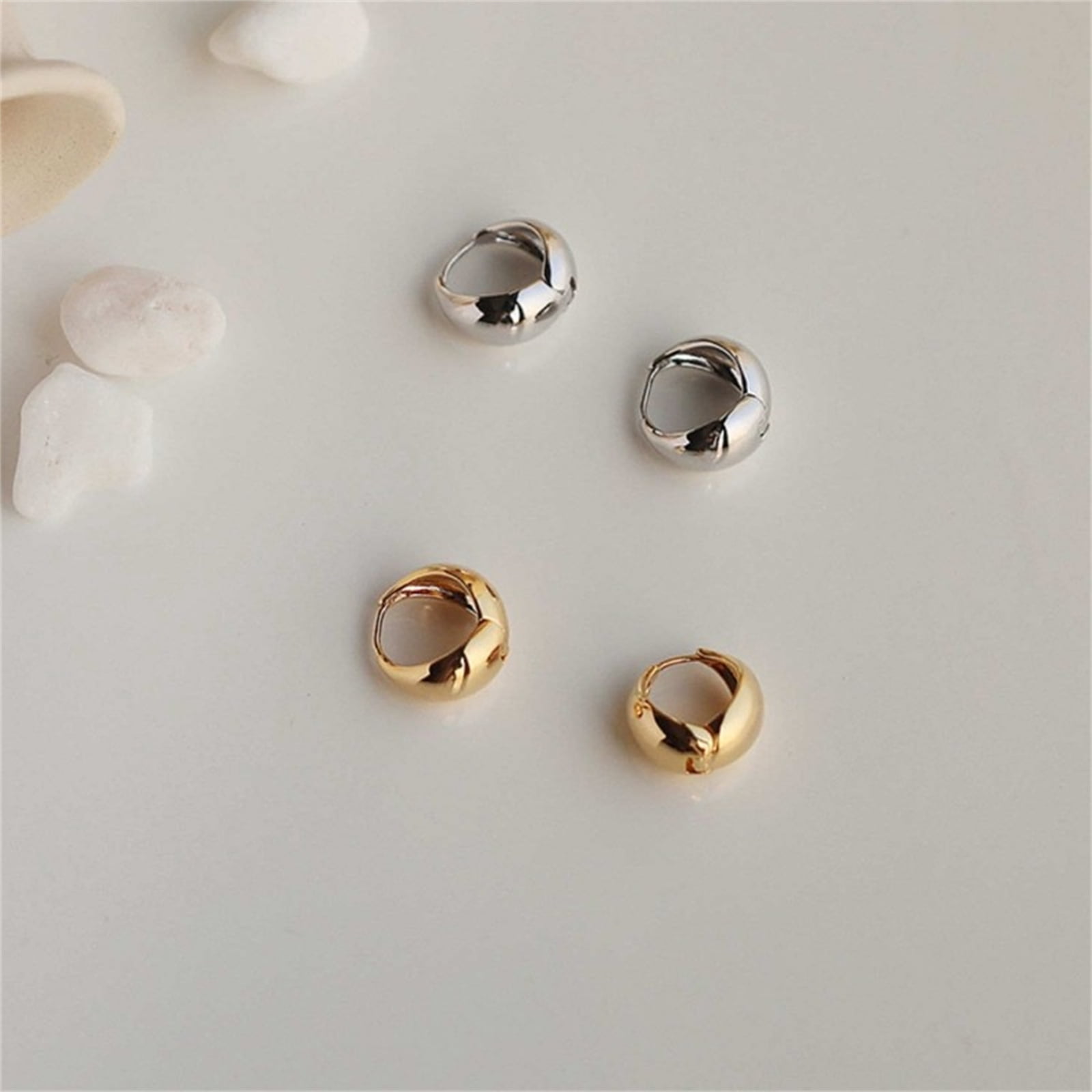 Chunky Silver Gold Hoop Earrings 18K Gold Plated for Women, Minimalist Jewelry Gift