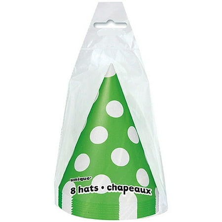 Polka Dot Party Hats, Lime Green, 8ct