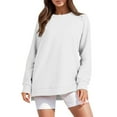 thumbnail image 2 of Fiaer,Women Loose Fit Sweatshirts with Side Zipper,Women's Crew Neck Plus Size Casual Long Sleeve Trendy Solid Pullover Khaki XL, 2 of 9