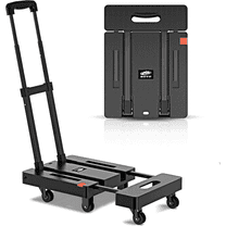 LLMRR Folding Hand Truck, Heavy Duty Dolly Cart, Collapsible Luggage Cart with 6 Wheels & 2 Elastic Ropes, 500 LB Capacity Portable Luggage Cart for Moving, Traveling and Shopping, Black