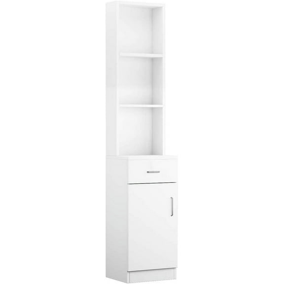 Karl Home 70" Tall Narrow Floor Standing Tower Cabinet with 3 Shelves, 1 Drawer & 1 Compartment, for Bathroom & Living Room, White