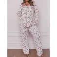 thumbnail image 5 of Women 2 Piece Pajama Set Floral Long Sleeves Button Shirt and Elastic Pants Loungewear Soft Sleepwear for Nightwear, 5 of 9
