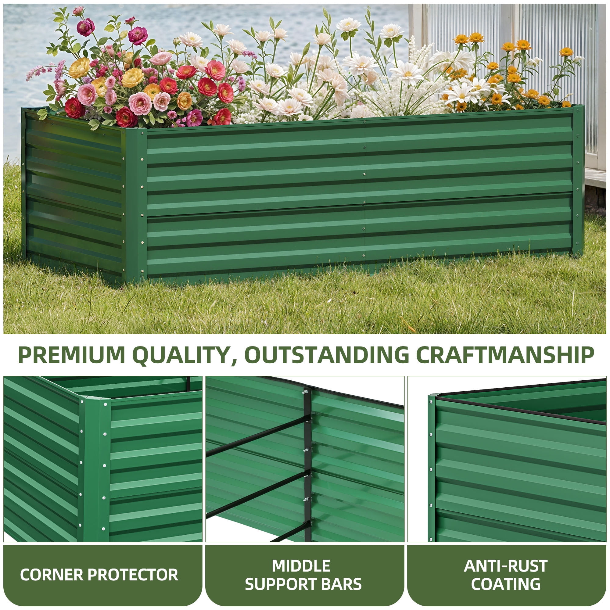 Uforic Galvanized Raised Garden Bed Kit, Metal Planter Box with Gloves, Metal Raised Garden Beds for Vegetables,Green,6x3x2ft