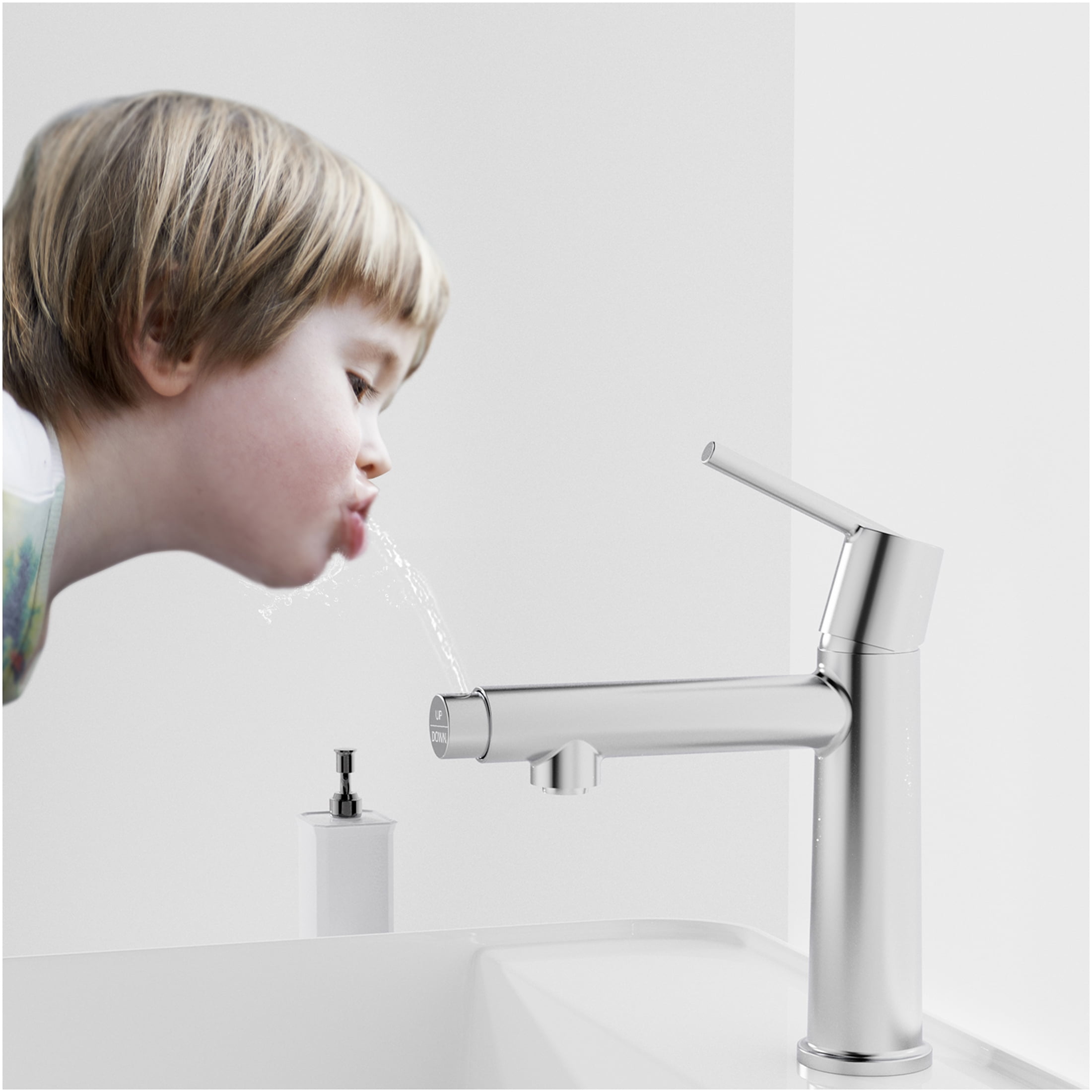 JERFIT Modern Single Handle Bathroom Sink Faucet, Chrome Deck Mount 1 or 3 Hole Vanity Faucet with Dual Fountain & Flow Spray Modes, Easy Install