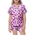 thumbnail image 4 of Satin Pajamas for Girls Leopard Pjs Short Sleeve Button Down Shirt Comfy Pajamas Girls 6-7 Years, 4 of 5