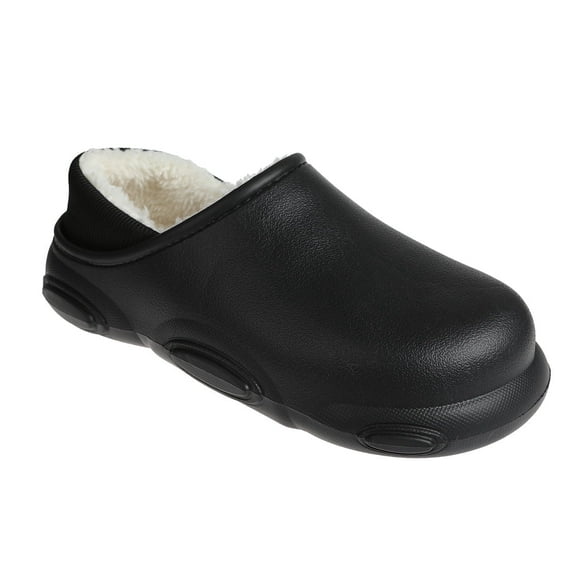 FOAMWALK Men's Clogs - Soft and Comfortable EVA Clog with Faux Fur Lining, Black, 9