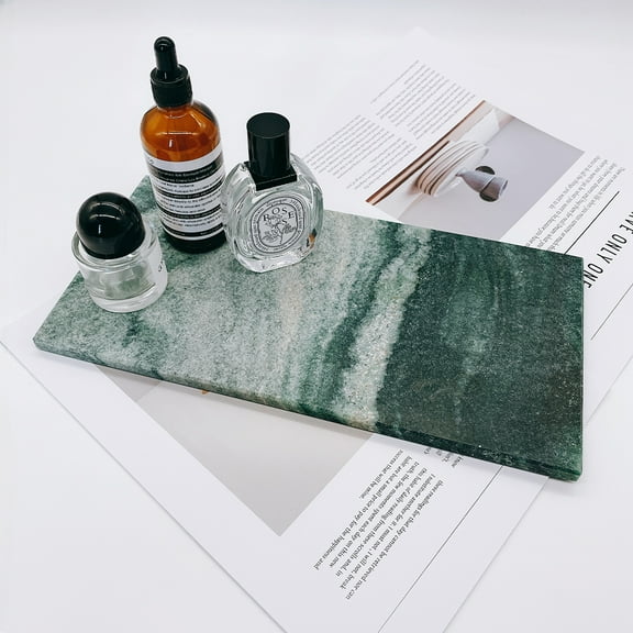 11.8"x5.9" Natural Marble Serpentinite Stone Decorative Vanity Tray Desktop Organizer Catchall Perfume Candle Tray
