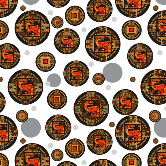 Geometric Velociraptor Raptor Dinosaur Aztec Mayan Style Premium Gift Wrap Wrapping Paper Roll