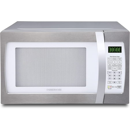 

Farberware Countertop Microwave 1.1 Cu. Ft. 1000-Watt Compact Microwave Oven with LED lighting Child lock and Easy Clean Interior Stainless Steel Interior & Exterior